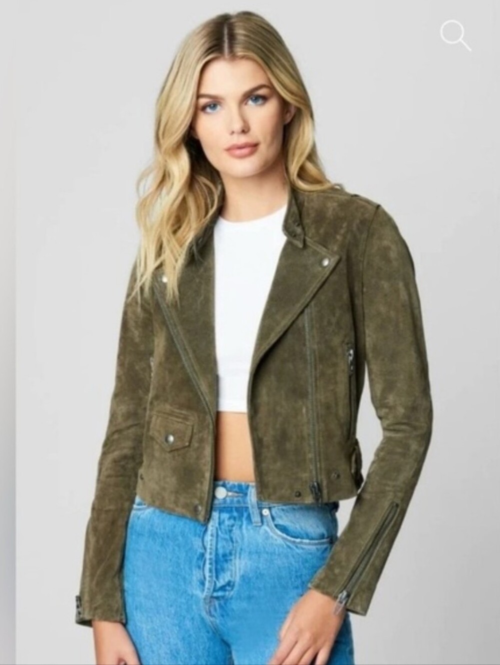 Blank NYC Herb Green Suede Moto Jacket Biker Leather Jacket Size M Neutral Fall